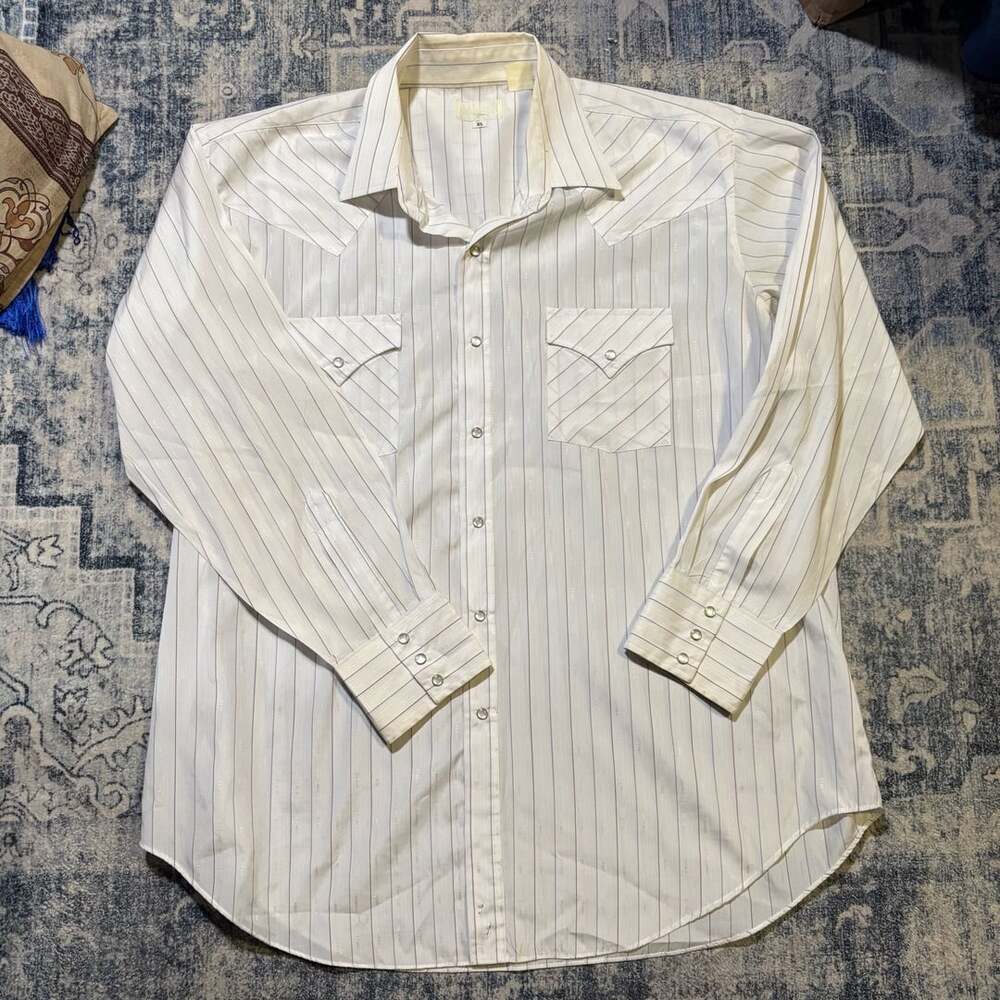 Vintage Western Pearl Snap Striped Shirt Size XL White